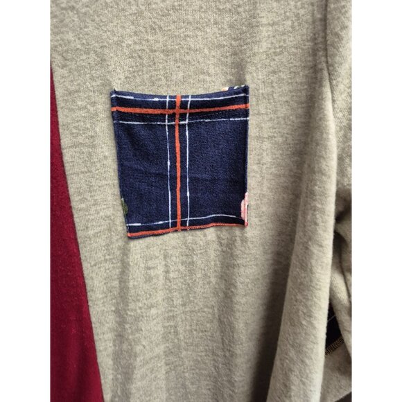 Color Block Long Sleeve T-Shirt With Floral Pocket 3X - Picture 3 of 9